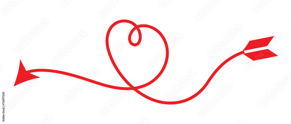 Love heart icon with arrow line, Continuous one line drawing hearts symbol. Red heart icon. Vector illustration isolated on white background. Love heart icon with arrow line, Continuous one line drawing hearts symbol. Red heart icon. Vector illustration isolated on white background.