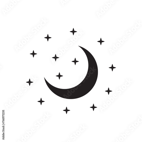 Crescent moon icon. Half moon flat sign design. Moonlight symbol pictogram. Moon and stars UX UI icon. Astronomy astrology icon