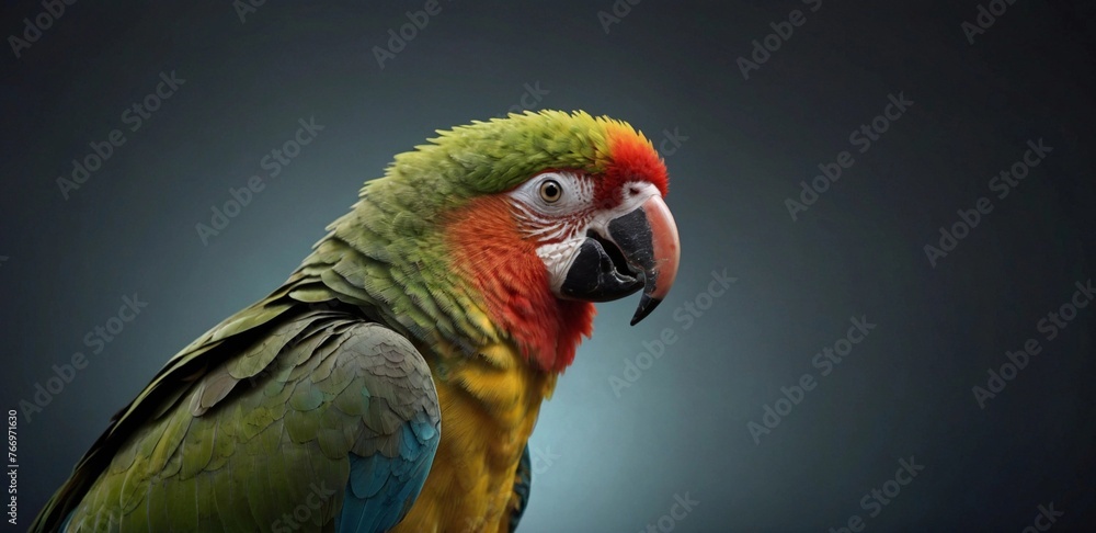 Big beautiful parrot on a dark isolated background