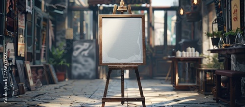 Mockup of a shop sign on an easel