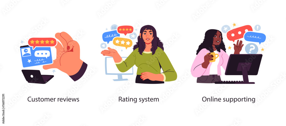 Customer experience and loyalty program - set of business concept illustrations. Visual stories collection Customer experience and loyalty program - set of business concept illustrations. Visual stories collection
