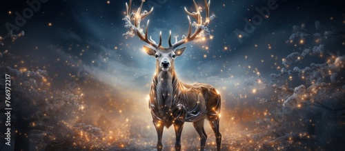 magic festive reindeer covered in glowing