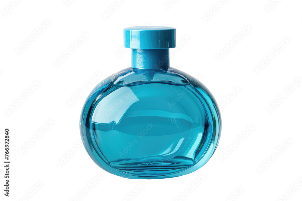 Bottle of Blue Liquid on White Background. On a Clear PNG or White Background. Bottle of Blue Liquid on White Background. On a Clear PNG or White Background.