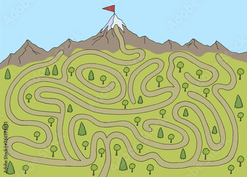 Mountain maze graphic color sketch illustration vector