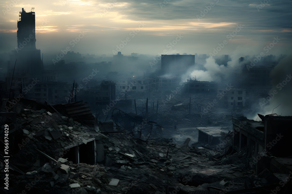Desolate Cityscape: Witnessing the Aftermath of an Unforgiving Natural Disaster