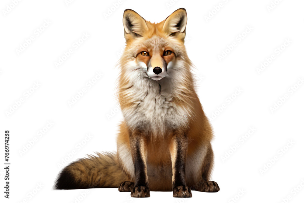 Close Up of a Fox Sitting on a White Surface. On a Clear PNG or White Background.