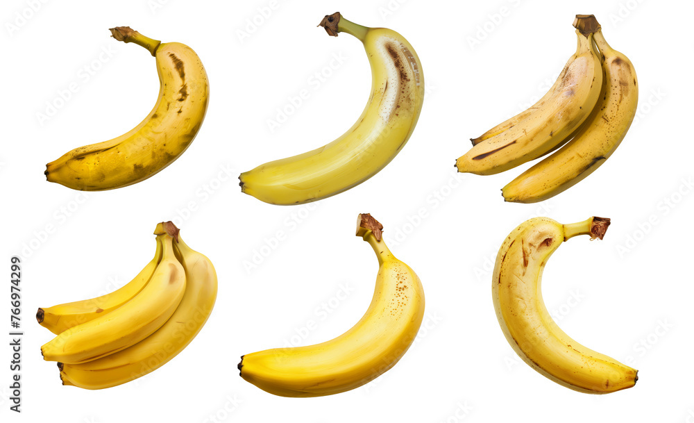 Various ripe bananas, cut out transparent