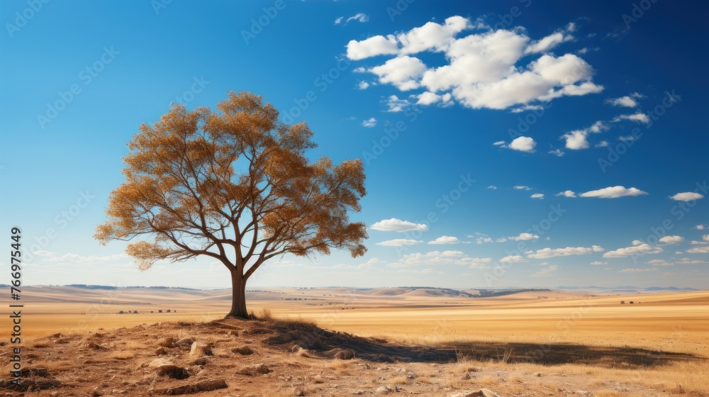 a lone tree in the middle of a field