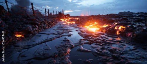 Freezing solidifying lava on volcano