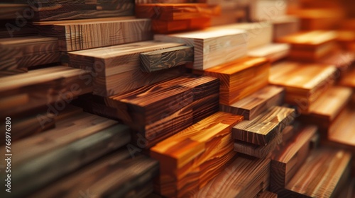 Warm tones and textures of stacked lumber showcasing natural wood patterns