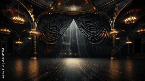 Theater stage with black velvet curtains and spotlights © KRIS