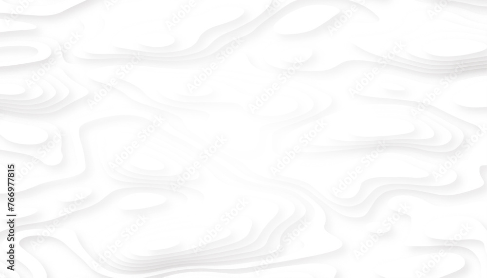 Fototapeta premium White paper topography relief. Abstract paper cut background. Realistic papercut decoration textured with wavy layers. 