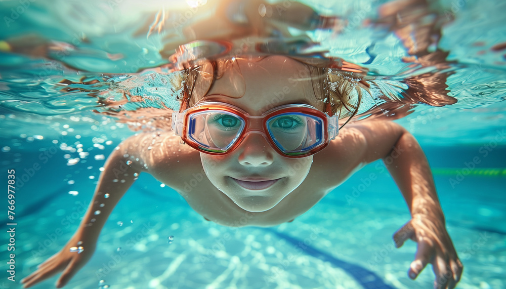Underwater Adventure: Child Swimming in a Pool