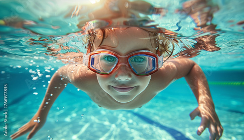 Underwater Adventure: Child Swimming in a Pool