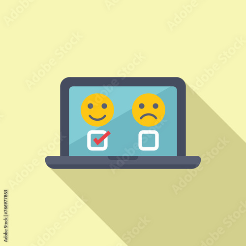 Gauge scale laptop emoji icon flat vector. Online survey user. Degree assortment