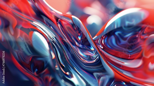 3D rendering. Red and blue abstract liquid. Twisted shapes.