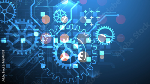 Gear wheel technology pattern on gradient background. Hand drawn vector.