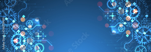 Gear wheel technology pattern on gradient background. Hand drawn vector.