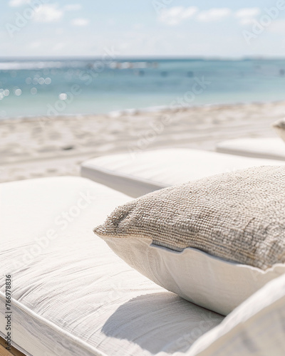 contemporary luxury beach photo for luxury travel digest, bright and airy image, Iconic Works of Design. AI generative
