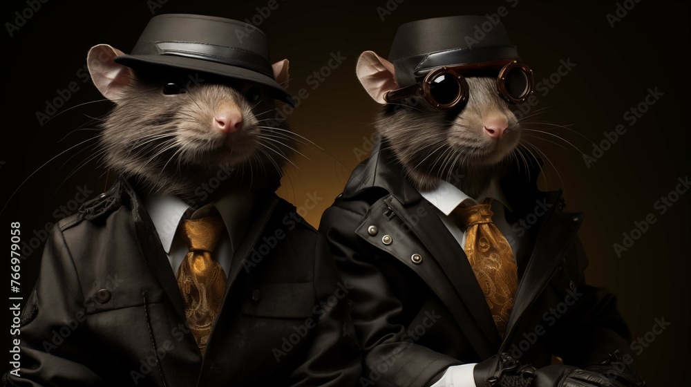 Chic rats in trench coats and aviator goggles ai generated anthropomorphic scene