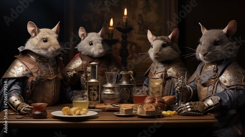 Four rat nobles in ornate medieval armor ai generated anthropomorphic scene