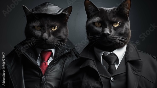 Two sleek black cats in modern outfits ai generated anthropomorphic scene