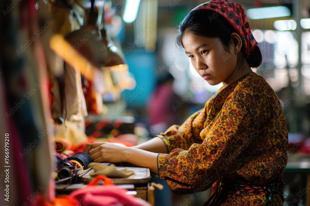 Skilled Sewing: Indonesian Seamstress in a Textile Factory