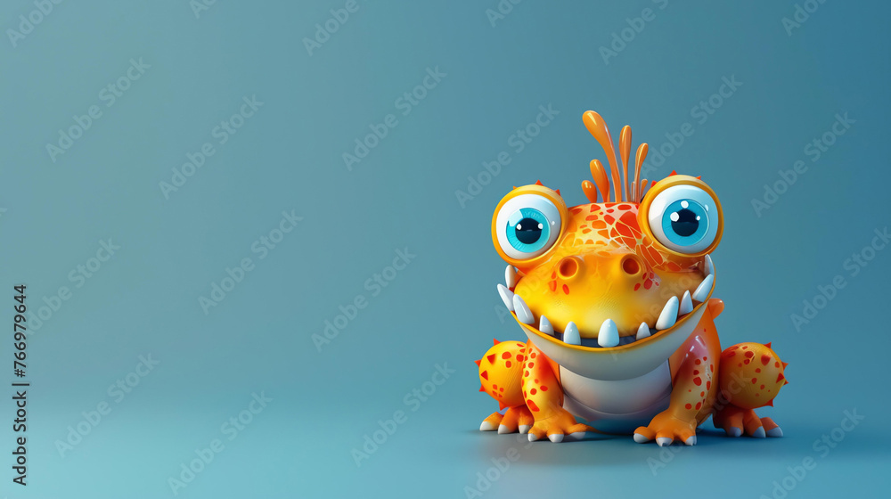 Cute and funny orange cartoon monster with big eyes and a toothy grin. Perfect for kids' book illustrations, game assets, or social media posts.