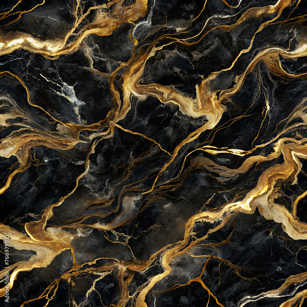seamless abstract marbleized texture background with black and gold, tiles texture