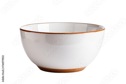 White Bowl With Brown Rim on White Background. On a Clear PNG or White Background.