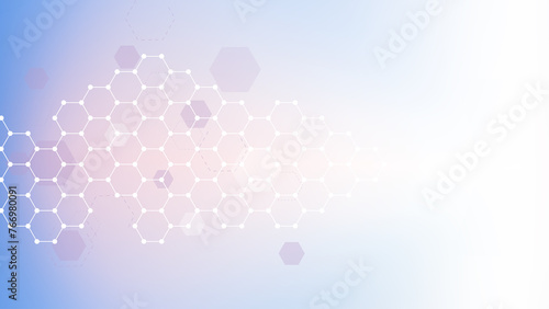 Modern science background with lines, dots and hexagons. Wave flow abstract background. Molecular structure for medical, technology, chemistry, science, illustration
