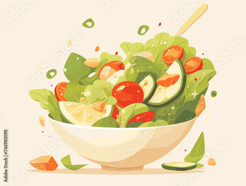 Vector illustration of a vibrant salad bowl filled with fresh vegetables