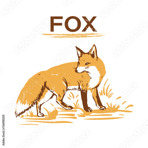 Fox wild animal hand drawn sketch in vector. Printable Fox sketch.