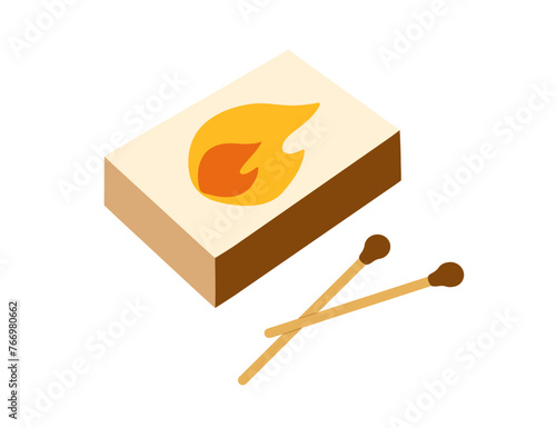 Matchbox and matches vector flat illustration isolated on white background. Simple hand drawn cartoon style.