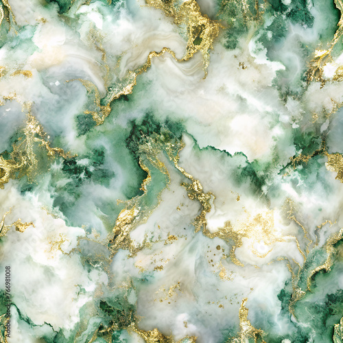 Texture background, seamless abstract marbleized texture background with hints of white, green, and gold. swirling patterns and muted color, tiles texture