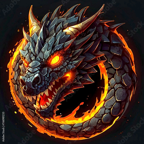 Fantastic cartoon character design dragon head illustration on black backround