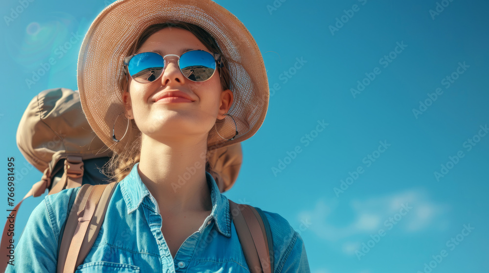 portrait happy young tourist woman portrait happy young tourist woman