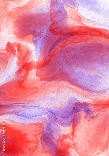 Modern abstract art design, watercolor background in red purple colors