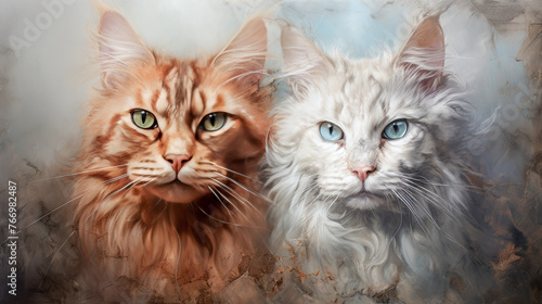 DIGITAL ILLUSTRATION OF TWO CATS