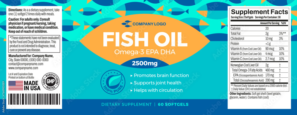 Naklejka premium Omega 3 softgels Bottle Label vector packaging
