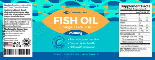 Omega 3 softgels Bottle Label vector packaging