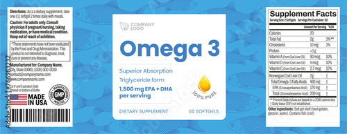 Omega 3 softgels Bottle Label vector packaging photo