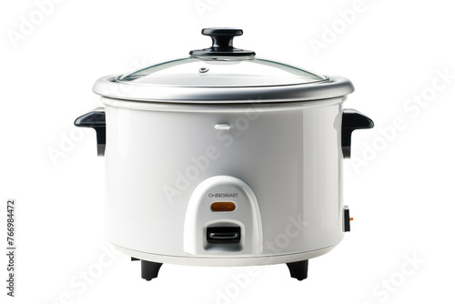 White Slow Cooker With Glass Lid. On a Clear PNG or White Background.