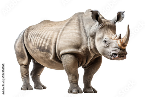 White Rhinoceros Standing on White Background. On a Clear PNG or White Background.