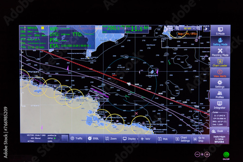 Digital ship navigation display showing ship movement.