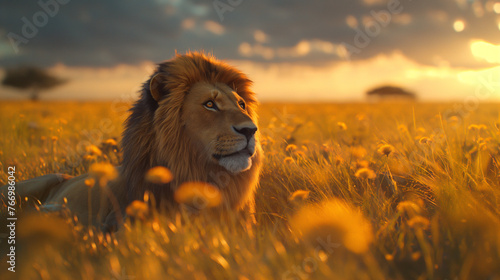lion in the savanna biome photo