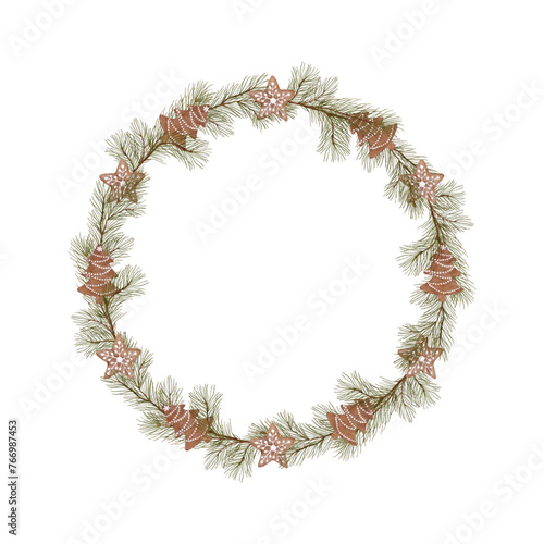 Christmas illustration of a coniferous wreath