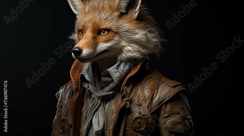 Fox in aviator jacket and neck scarf ai generated character anthropomorphic