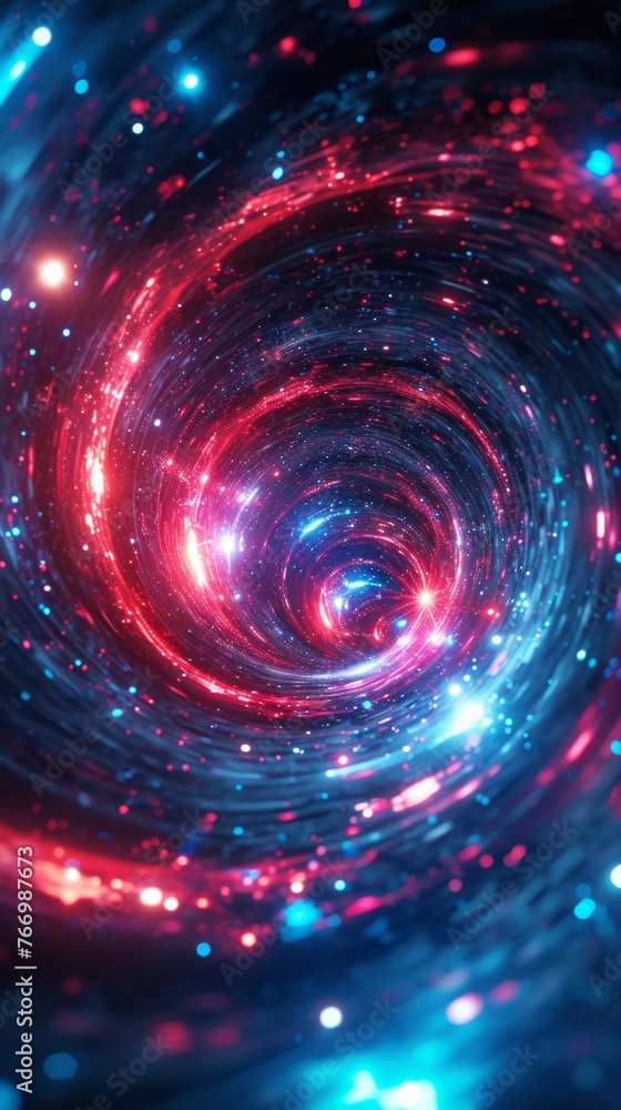 A mesmerizing vertical cosmic whirlpool with a vibrant swirl of red and blue hues, suggesting a deep dive into the unknown of space or technology A mesmerizing vertical cosmic whirlpool with a vibrant swirl of red and blue hues, suggesting a deep dive into the unknown of space or technology
