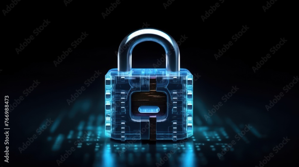 Key lock security system abstract technology world digital link cyber security on hi tech Dark blue background - obrazy, fototapety, plakaty 